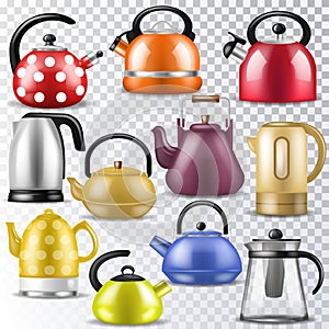 Kettle vector teakettle or teapot to drink tea on teatime and boiled coffee beverage in electric boiler in kitchen photo