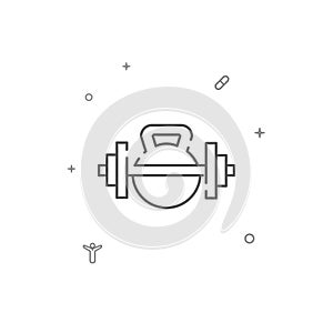 Kettlebell and dumbbell simple vector line icon. Symbol, pictogram, sign isolated on white background. Editable stroke