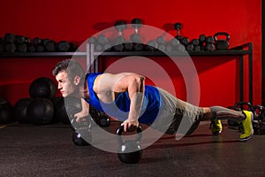 Kettlebells push-up man strength gym workout