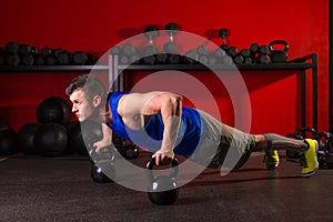 Kettlebells push-up man strength gym workout