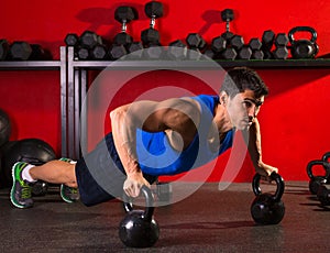 Kettlebells push-up man strength gym workout