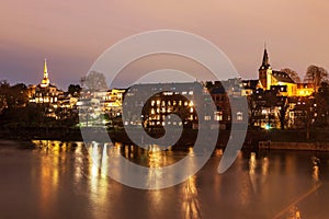 Kettwig vor der BrÃ¼cke in City Essen at River Ruhr, in the evening