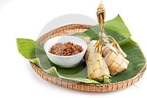 Ketupat, lemang, served with serunding, popular Malay delicacies during Hari Raya celebration