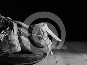 Ketupat or rice dumpling  in black and white photography.