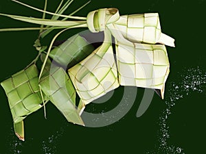 Ketupat or rice dumpling is a local delicacy during the festive season. Ketupats, a natural rice casing made of coconut leaves.