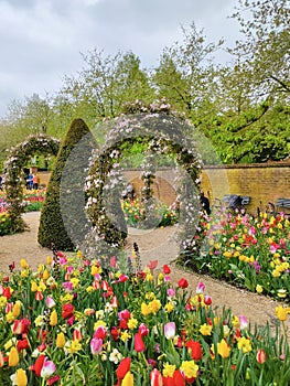 Keukenhof park of flowers and tulips in the Netherlands. Beautiful outdoor scenery in Holland