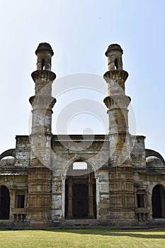 Kevda Masjid with two minarets, built in stone and carvings details of architecture, an Islamic monument was built by Sultan