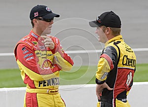 Kevin Harvick talks with Clint Bowyer
