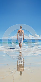 Kevin Walking On Beach: Chrome Reflections, Uhd Image Strip Painting