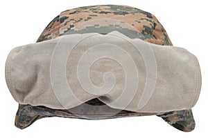kevlar helmet with camouflage cover and protective goggles