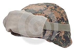 kevlar helmet with camouflage cover and protective goggles