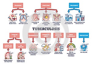 Key aspects of tuberculosis or TB respiratory lung disease outline diagram