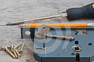 Key being tested in a sash lock prior to fitting photo