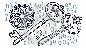 Key with binary code, digital security access design vector design Generative AI