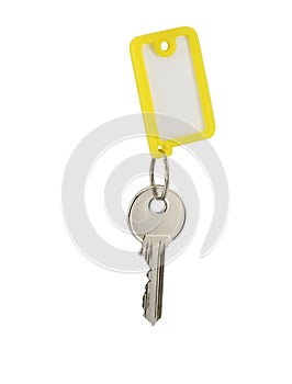 Key with blank tag isolated on white photo