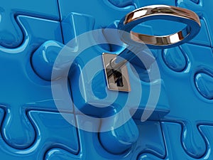 Key and blue puzzle pieces