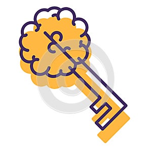 Key Brain Sign Isolated, Creative Thinking Icon