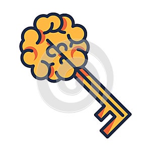 Key Brain Sign Isolated, Creative Thinking Icon