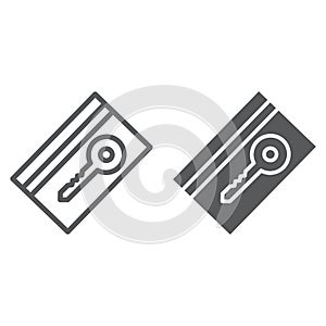 Key card line and glyph icon, hotel and access, electronic pass sign, vector graphics, a linear pattern