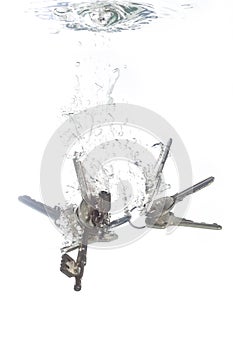 A key chain falling into water