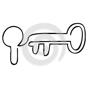 key, continuous line art, simple vector hand draw sketch