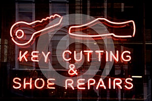 KEY CUTTING & SHOE REPAIRS neon sign