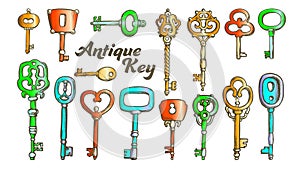 Key In Different Form And Material Ink Color Set Vector