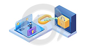Key on digital padlock surface, symbolizing online security. vector design Generative AI