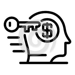 Key and dollar in the head icon, outline style