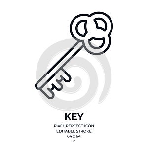 Key editable stroke outline icon isolated on white background flat vector illustration. Pixel perfect. 64 x 64