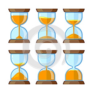 Key frames of hourglasses isolate on white background. Vector pictures for animation