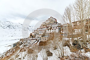 Key gompa tibetan monastery in Himalayas. Spiti valley, Himachal Pradesh, India