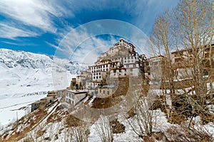 Key gompa tibetan monastery in Himalayas. Spiti valley, Himachal Pradesh, India