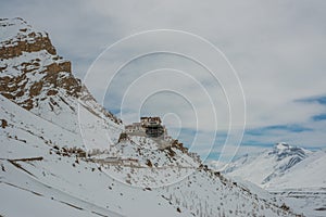 Key gompa tibetan monastery in winters. Spiti valley, Himachal Pradesh, India