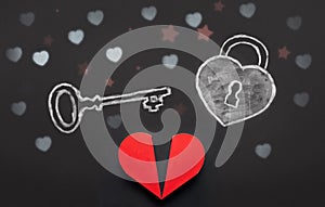 Key and heart shaped keylock, Valentines Day concept