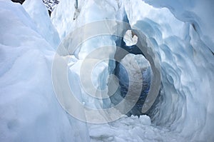 Key hole ice shape in Franz Josef Ice Glacier, New Zealand