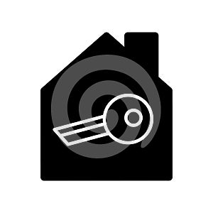 Key and house simple vector icon. Black and white illustration of key. Solid linear icon.