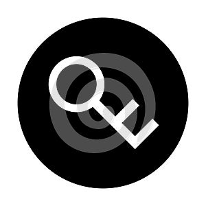 Key icon with black circle. Vector.