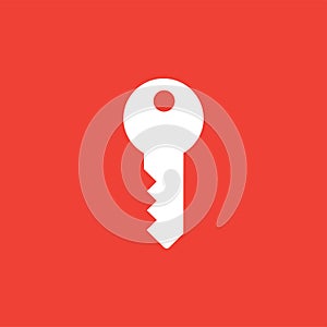 Key Icon On Red Background. Red Flat Style Vector Illustration