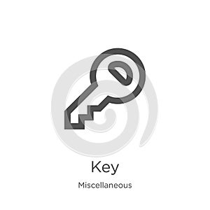key icon vector from miscellaneous collection. Thin line key outline icon vector illustration. Outline, thin line key icon for