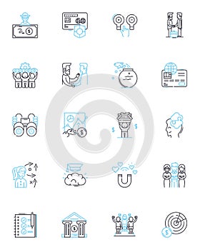 Key indicators linear icons set. Metrics, Analytics, Forecasting, Performance, Trends, Benchmarking, KPI line vector and