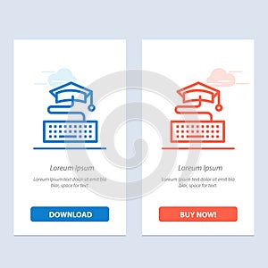 Key, Keyboard, Education, Graduation  Blue and Red Download and Buy Now web Widget Card Template