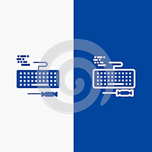 Key, Keyboard, Hardware, Repair Line and Glyph Solid icon Blue banner Line and Glyph Solid icon Blue banner
