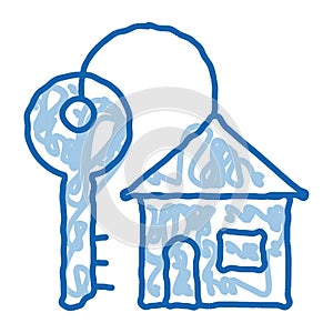 Key With Keyfob In Building Form doodle icon hand drawn illustration