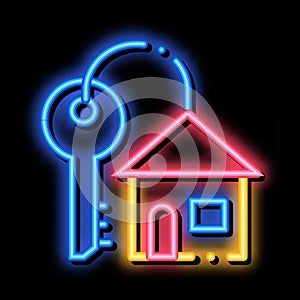 Key With Keyfob In Building Form neon glow icon illustration photo