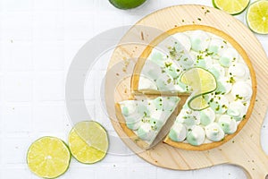 Key lime cheese tart with whipping cream on top