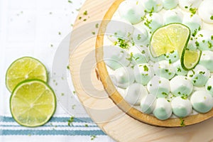 Key lime cheese tart with whipping cream on top