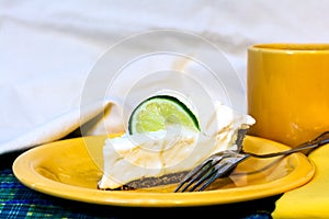 Key Lime Pie with Coffee Closeup