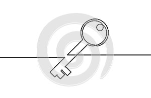 Key line background. One continuous line drawing of key. Key line icon