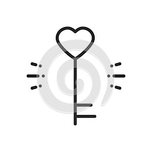 Key line icon. Heart shape. Happy Valentine day sign and symbol. Love couple relationship dating wedding day theme.